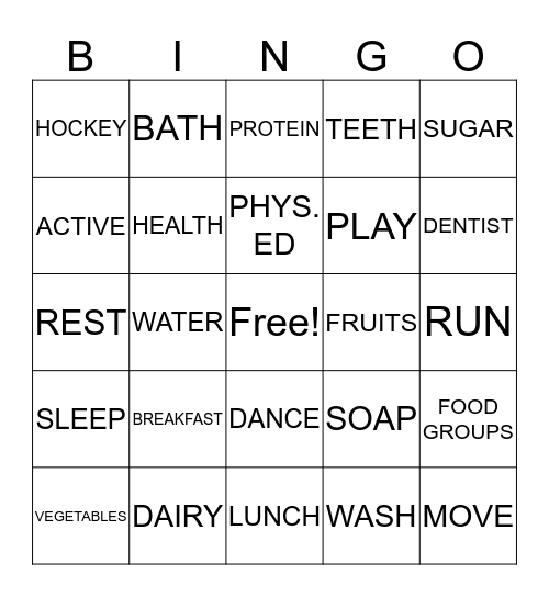 Healthy Living Bingo Card