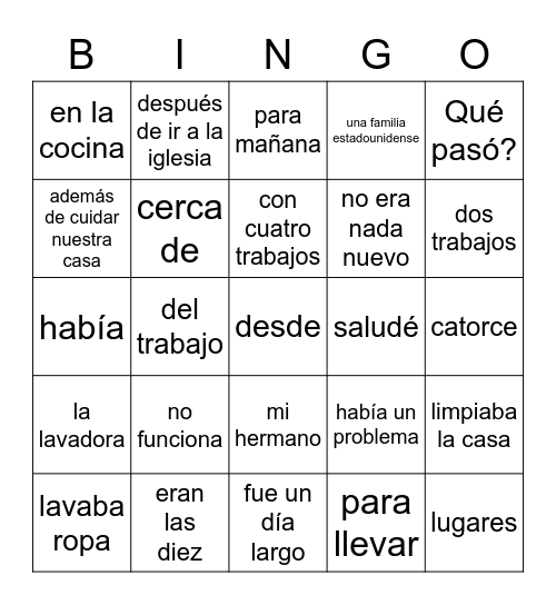 Fue un viaje difícil 1 Bingo Card