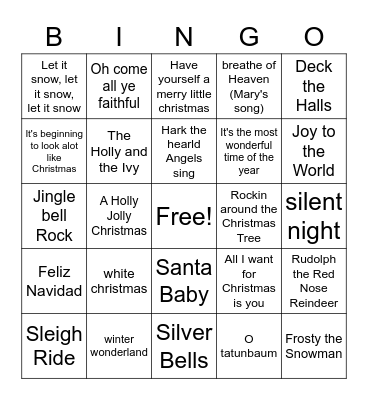 Christmas songs Bingo Card