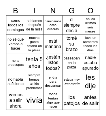 Fue un viaje difícil 2 Bingo Card