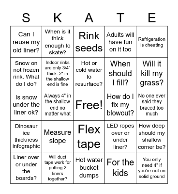 Backyard Rink Bingo Card