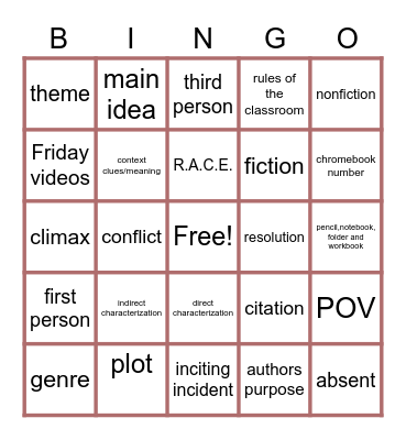 Holiday Bingo Card