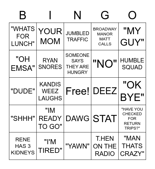 DISPATCH PHRASES Bingo Card