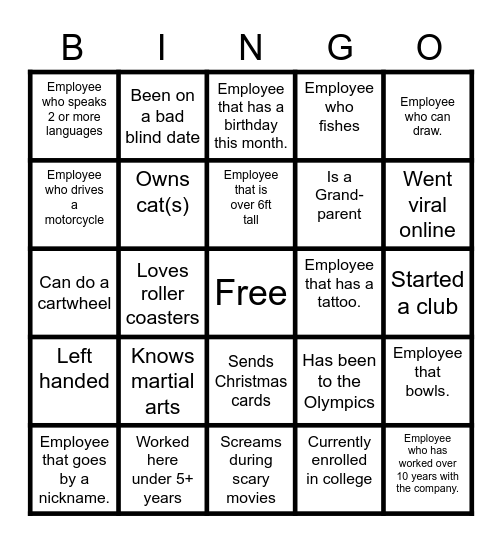 Getting to Know You Bingo Card