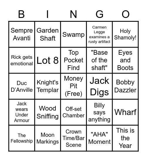 Curse of Oak Island Bingo Card