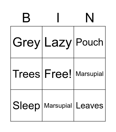 KoalaLazy Bingo Card