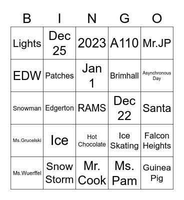 Winter Break BINGO Card