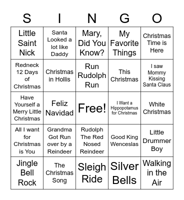 Christmas Singo Bingo Card