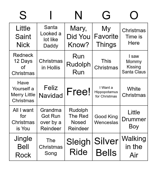 Christmas Singo Bingo Card