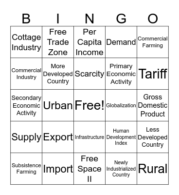 Unit Five Vocab Introduction Bingo Card