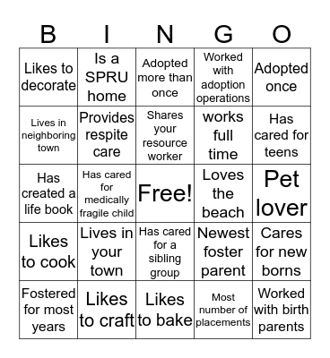 Resource Family Bingo Card