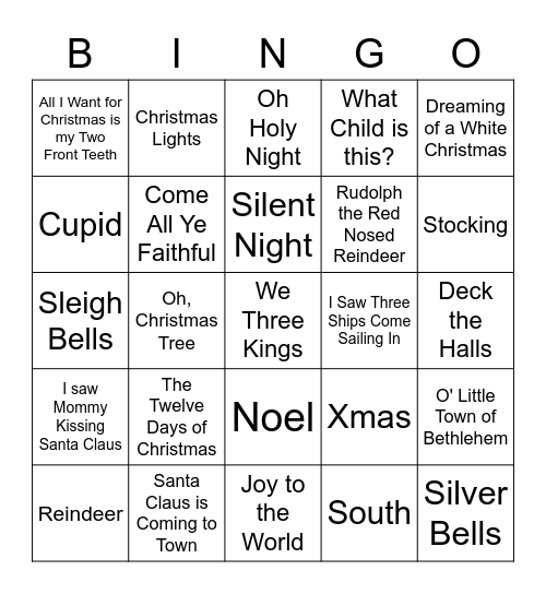 Christmas Song Word Puzzle Bingo Card