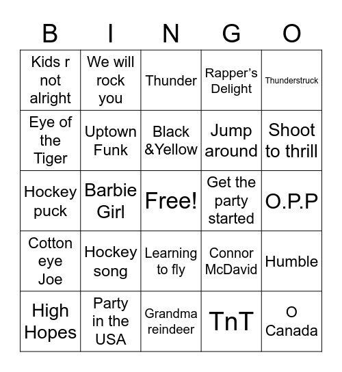 Eagles Hockey Music Bingo Card