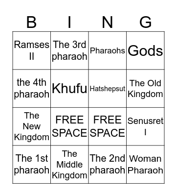 Ancient Egyptian Pharaoh Edition Bingo Card