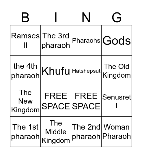 Ancient Egyptian Pharaoh Edition Bingo Card