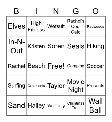 Cutler Christmas Bingo Card