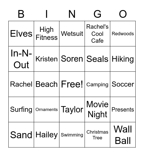 Cutler Christmas Bingo Card