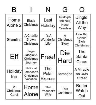 Christmas Movie Bingo Card