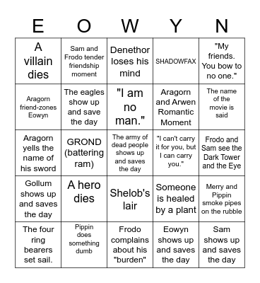 THE RETURN OF THE KING Bingo Card