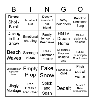 Hallmark Holiday Bingo Card