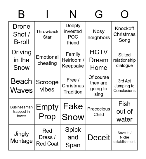 Hallmark Holiday Bingo Card