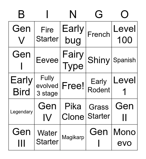 Untitled Bingo Card