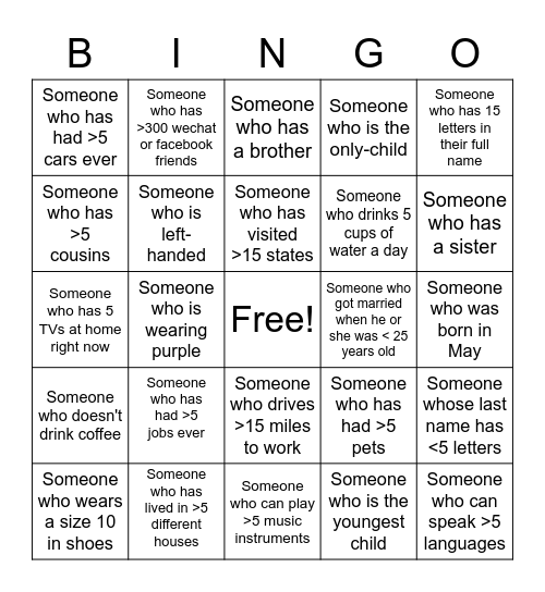 50 Over the Hill Bingo Card