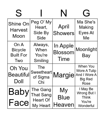 Songs You Know And Love Bingo Card