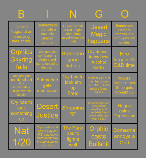 B.o.B. Bingo Card