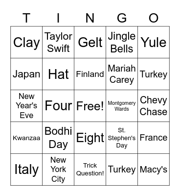 BHAE Holiday Tringo Bingo Card