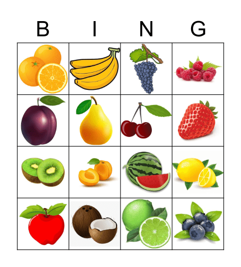 Fruits Bingo Card