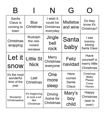 Christmas Songs Bingo Card