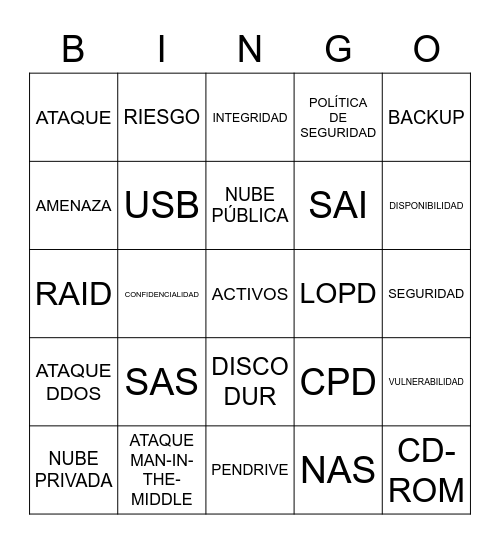 SEGURIDAD Bingo Card