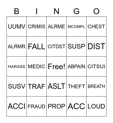 CALL TAKER BINGO Card
