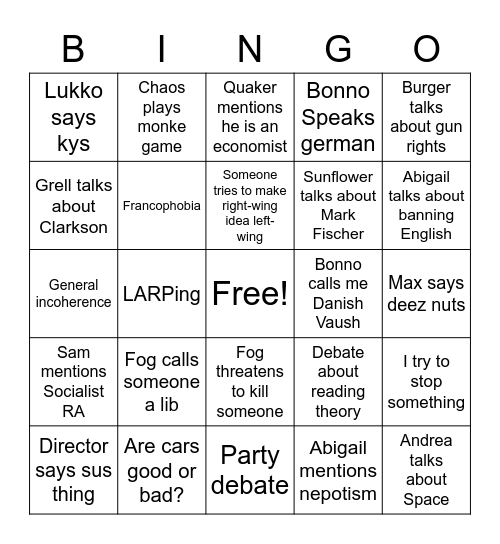 Untitled Bingo Card
