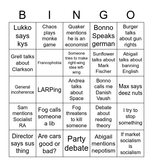 Untitled Bingo Card