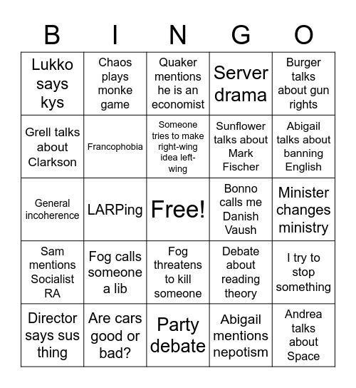 Untitled Bingo Card