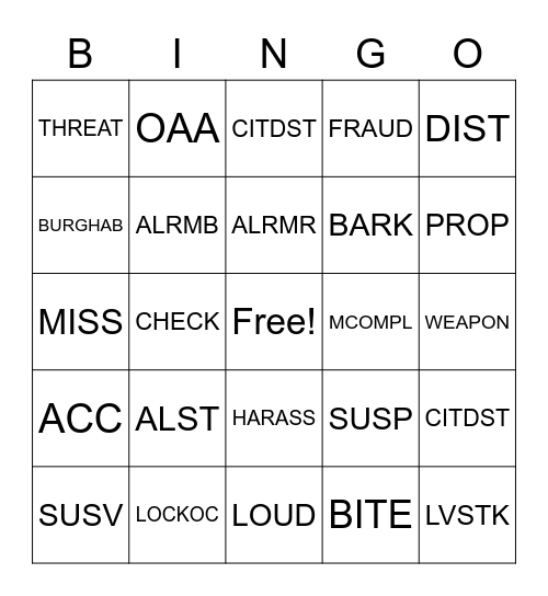 RADIO Bingo Card