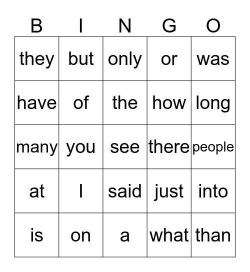 Sight Word Bingo 1-100 Bingo Card