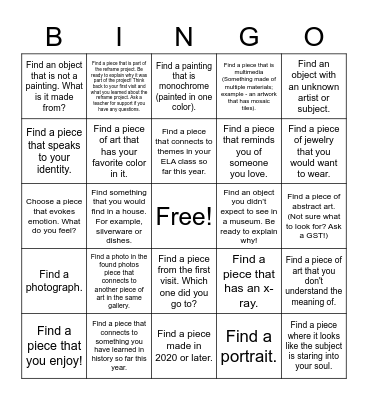 Harvard Art Museums Bingo Card