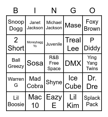 R&B BINGO Card