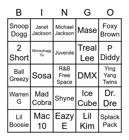 R&B BINGO Card