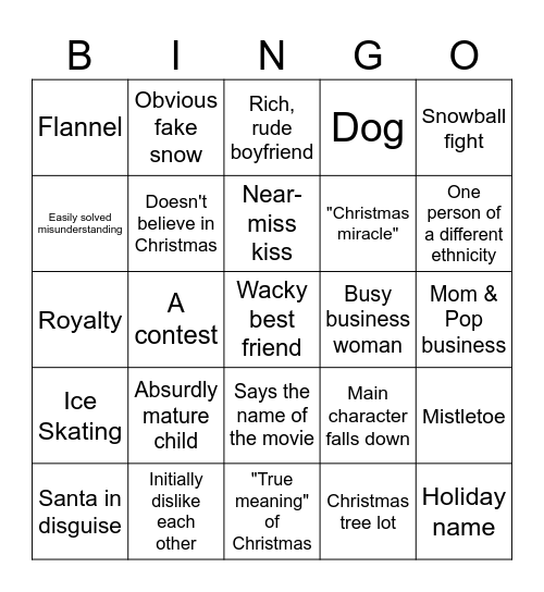 Hallmark Movie Bingo 12345 Bingo Card