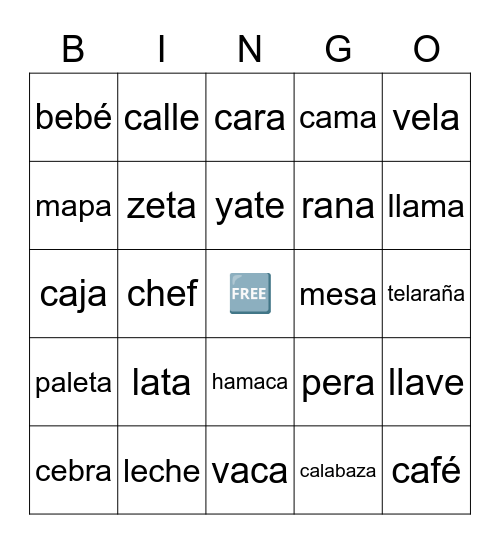 Sílabas con A y Sílabas con E Bingo Card