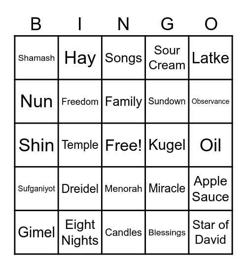 Chaverim Bingo Card