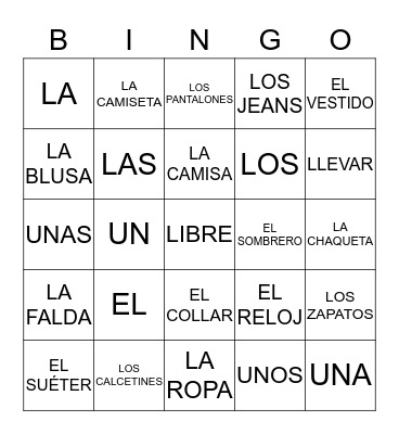 SPANISH WORDS Bingo Card