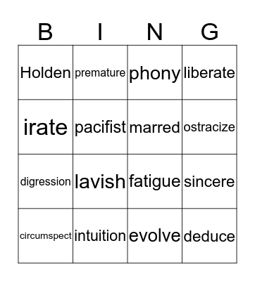 VOCABULARY BINGO Card