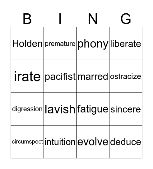 VOCABULARY BINGO Card