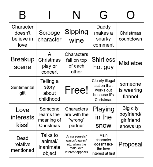 Christmas Rom-Com BINGO! Bingo Card