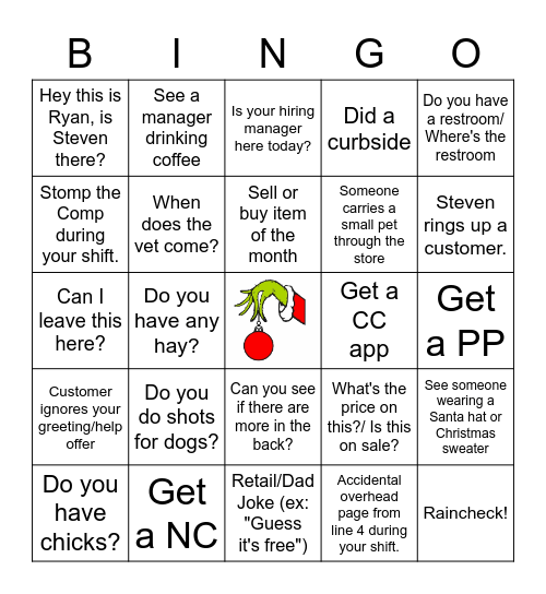 Holiday Work Bingo Card